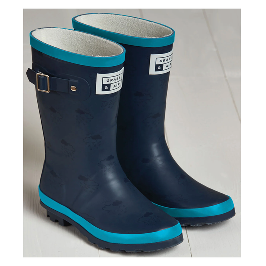 Grass & Air Wellies - Navy/Turquoise