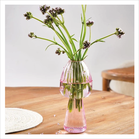 Glass Mushroom Vase - Pink