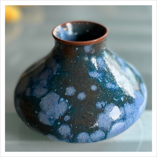 Hand Thrown Pottery Vase - Blue Splodge